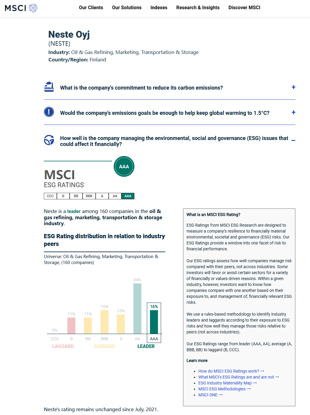 来源：MSCI官网 （更多企业ESG评级可登录新浪财经ESG评级免费查询平台查询）