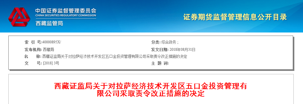 bob在线:五口金投资未及时更新备案信息 被证监局责令改