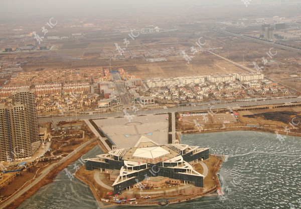 山东滨州,航拍镜头下的山东滨州五角大楼造型会展中心.