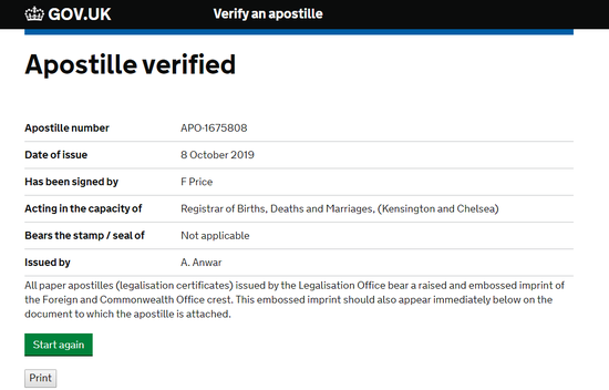 图注：英国政府官网的公证核验截图