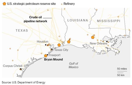 布莱恩-蒙德与附近的石油运输管道 图源：美国能源部
