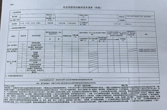 　　企业贷款综合融资成本清单（样表） 受访银行提供