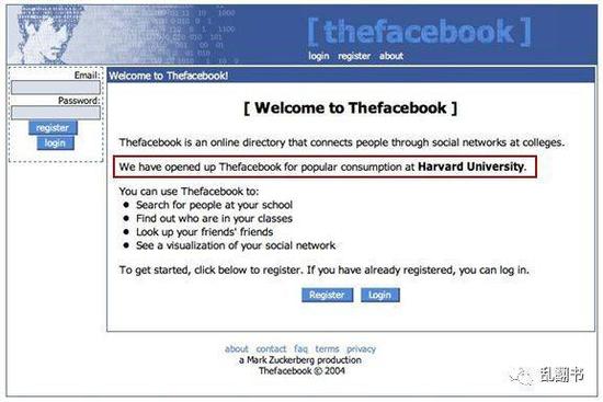 图:Facebook早期注册界面:这是哈佛大学泡妞的地方