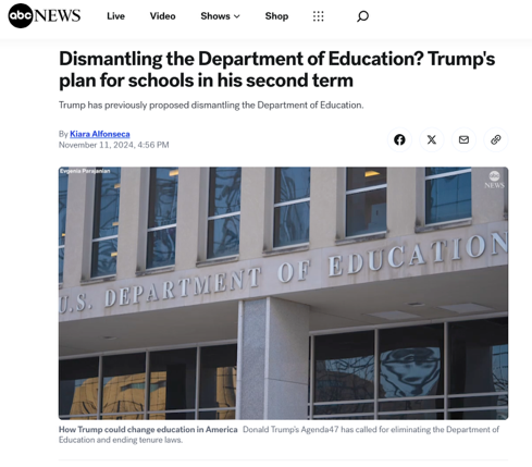 △ABC新闻解析特朗普教育改革，指出这是对其第一任期内想法的延续