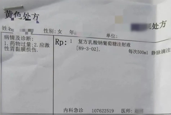 洛拾意被送医后的病情诊断及医生处方