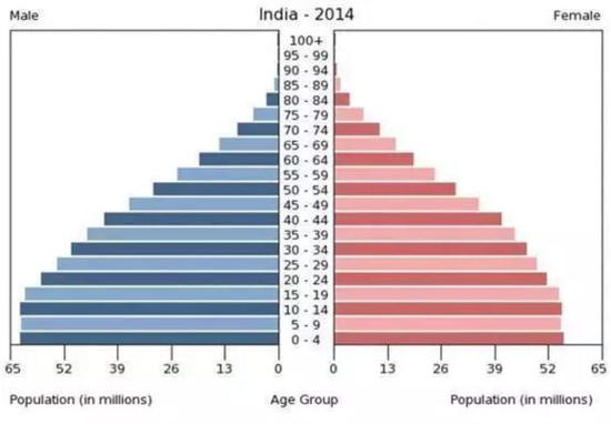 2014年印度人口年龄分布结构