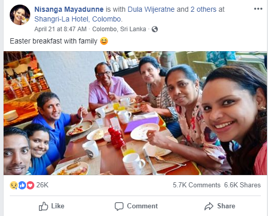 （爆炸发生前，Shantha Mayadunne女儿在社交网站上晒出的复活节早餐）