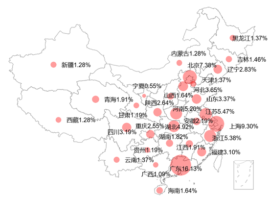 4月16日-22日上市公司业绩说明会提问投资者地域分布图图/全景网