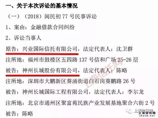 神州长城又被信托公司告上法庭这次主角是兴业信托