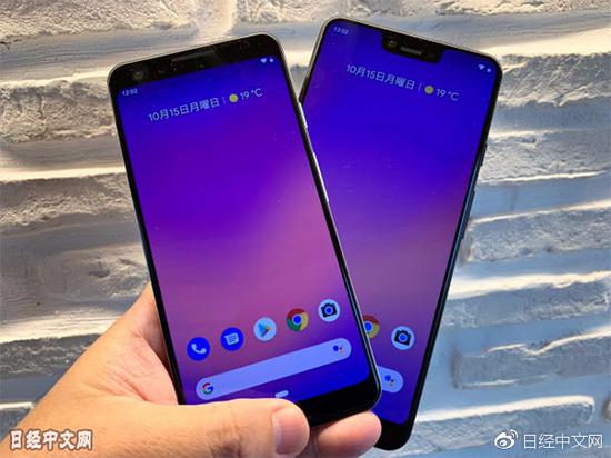 谷歌将于11月1日发售的Pixel 3（左）和Pixel 3XL