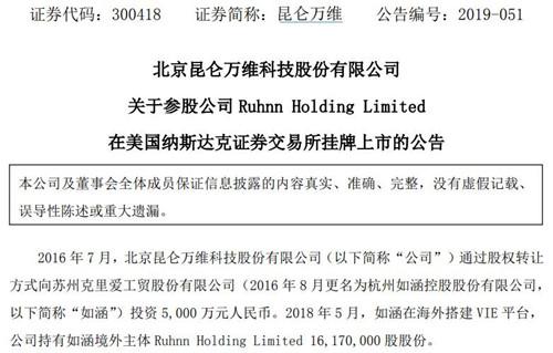 昆仑万维公告截图