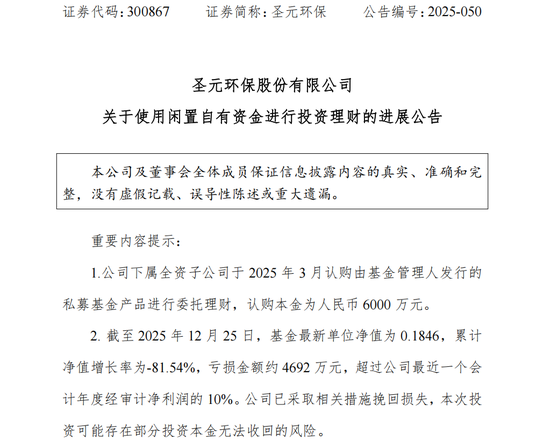 A股突发！300867，6000万理财巨亏超80%！公司：已报警