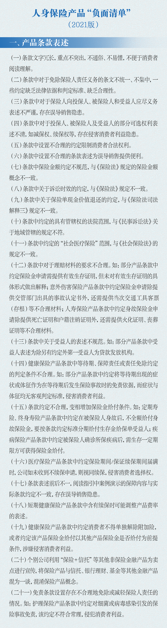 人身险产品“负面清单”升级 2021版增补哪些新指令？