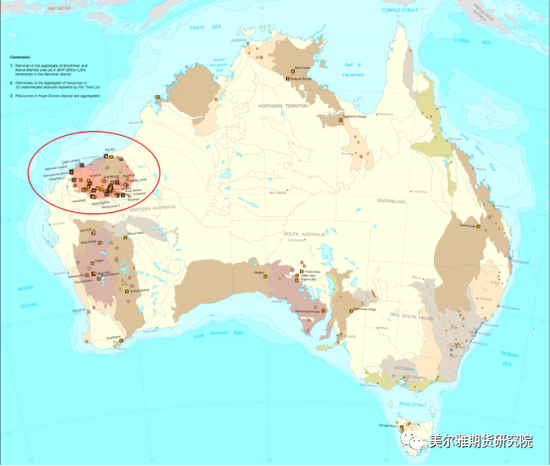 图2：澳大利亚主要铁矿产区分布
