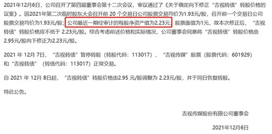 啥情况？公告与交易软件显示不一样 吉视传媒每股净资产咋多了1毛钱？