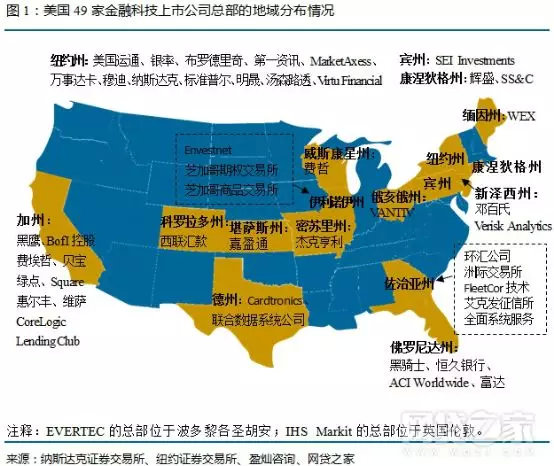 （金融科技指数成份股地理位置 制图：网贷之家）