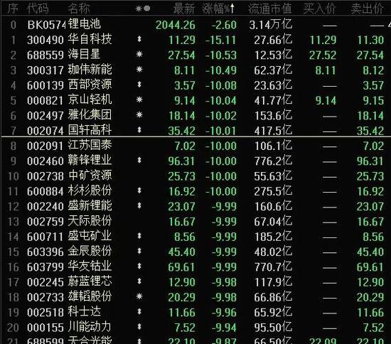 20倍妖股惊魂一跳：千亿巨头封死跌停 锂电概念大回调