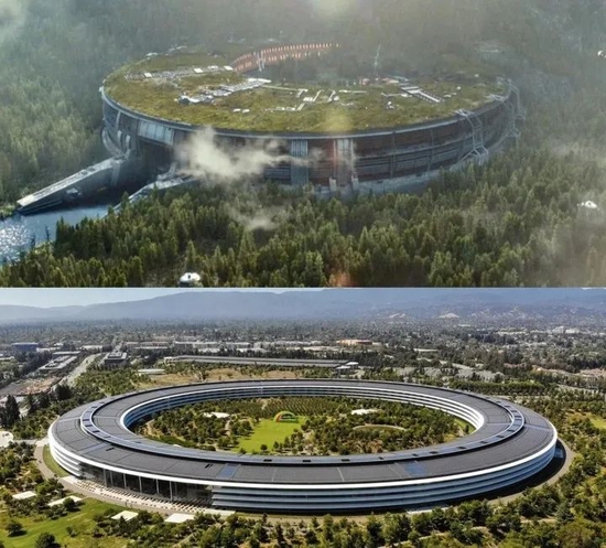 反派老巢和苹果新总部 Apple Park 神似