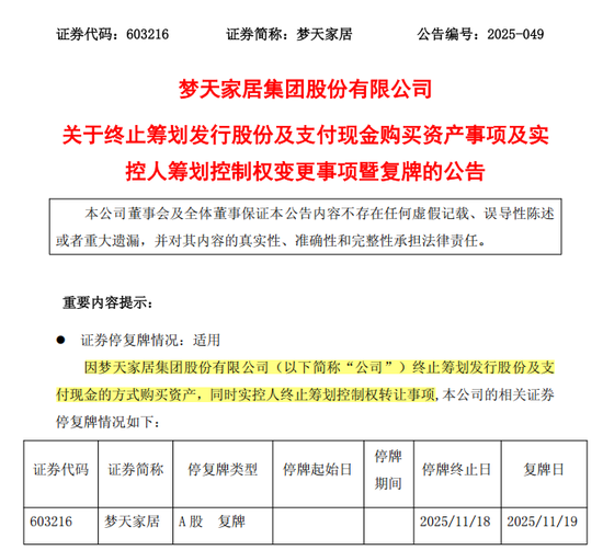 停牌零收获，梦天家居明日复牌：不跨界搞芯片，老板也不卖公司了！