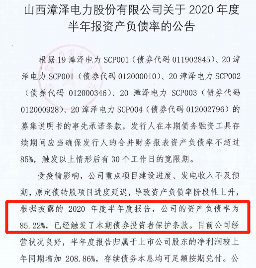 5只债券触发投资者保护条款 漳泽电力获30个工作日宽限期