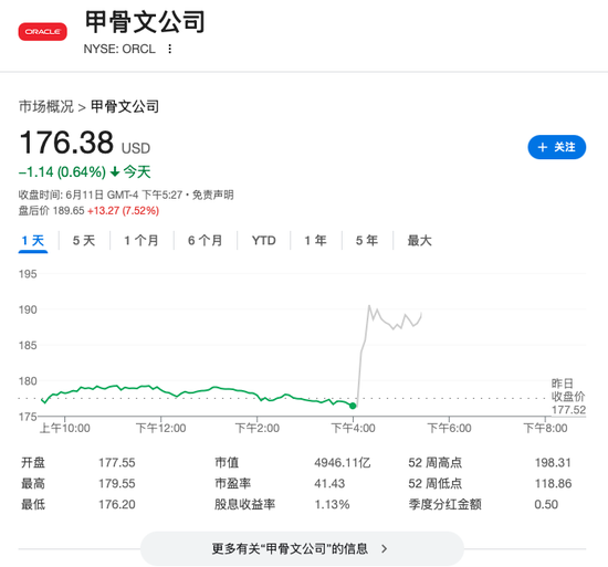 甲骨文预计新财年云基础设施营收将涨超70%，盘后一度涨8%