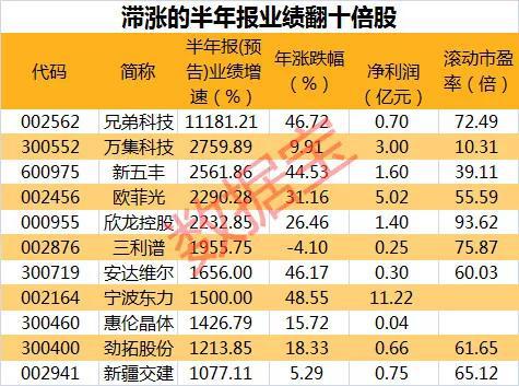 滞涨的业绩超十倍股仅11只 19家公司半年报业绩超去年全年