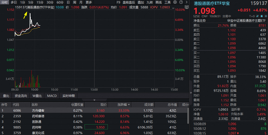 AI医疗催化密集，港股通医疗ETF华宝（159137）触及涨停！创新药同步拉升，520880溢价摸高3%