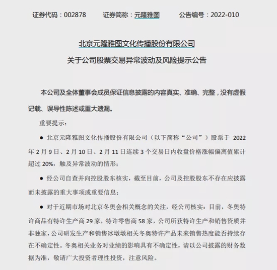 “新年涨幅冠亚军齐发风险提示，均涉冬奥概念！已有相关个股提前“熄火”