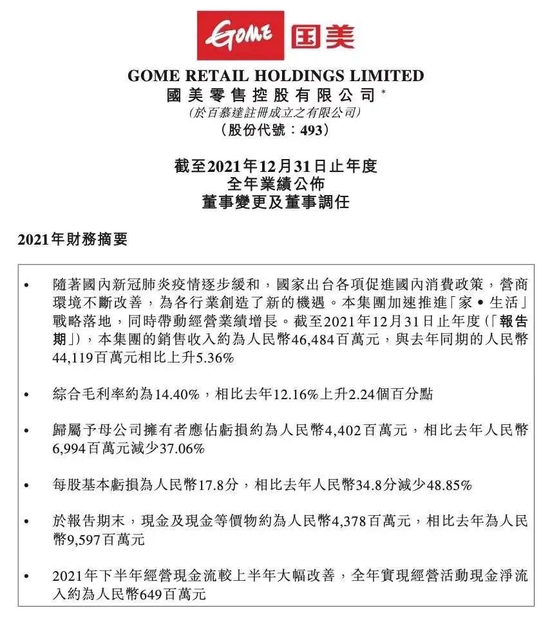 ▲图:国美年报截图