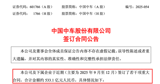 533亿元！601766宣布：签订若干重大合同！