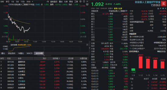 哔哩哔哩:骏卡一卡通-AI应用继续杀跌，创业板人工智能下跌2%回踩5日线，资金大举加仓！同类规模最大159363实时吸金超2亿元