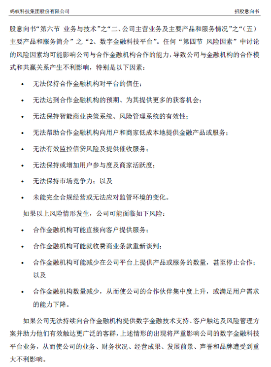  图为影响蚂蚁集团数字金融科技平台业务的因素及风险（来源：蚂蚁集团招股意向书）