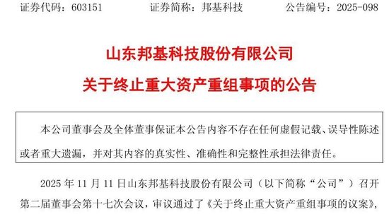 603151，突然宣布：终止重大资产重组！今日股价大跌！