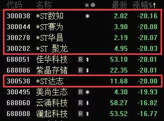 20万股民这个节不好过：5只*ST股突然吃下“大号”跌停