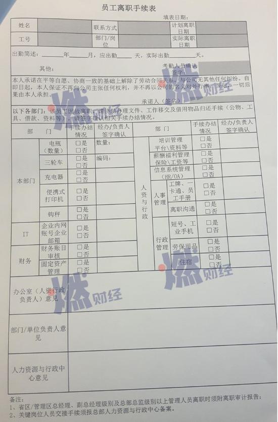  B网员工提供的离职表，想去A网就得签