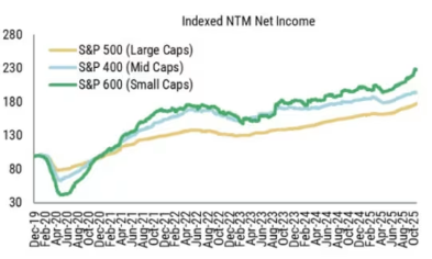  摩根士丹利表示，未来12个月的净收入预期持续上升，其中小盘股的上升趋势最为强劲。