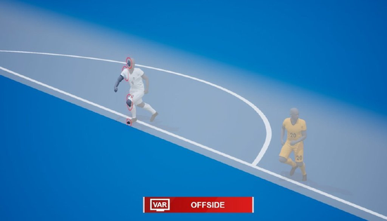 卡塔尔世界杯采用的半自动越位判罚技术可以向VAR团队提供自动越位警报，并以3D动画形式向观众呈现。图片来源：国际足联