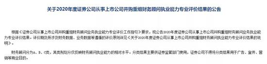 荣耀所属：14家券商评A 并购重组财务顾问能力全榜出炉