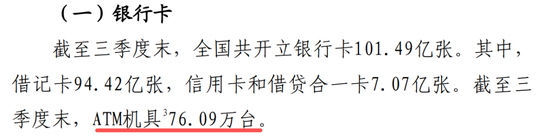 ▲2025年第三季度全国ATM机数据/ 来源：《2025年第三季度支付体系运行总体情况》