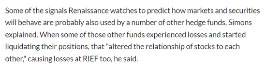 西蒙斯解释非常多的对冲基金都在采用相似的预测信号