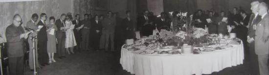 　▲1983年，王光英为光大实业公司成立在北京设宴招待比利时、瑞典等十一国驻华使节。