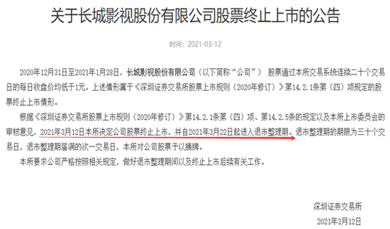 “影视借壳第一股”*ST长城被宣退市 4万股东蒙圈