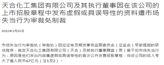 “自上市后风波不断 天合化工高管被罚