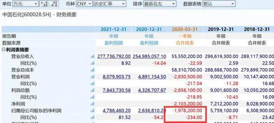 中石化财报数据