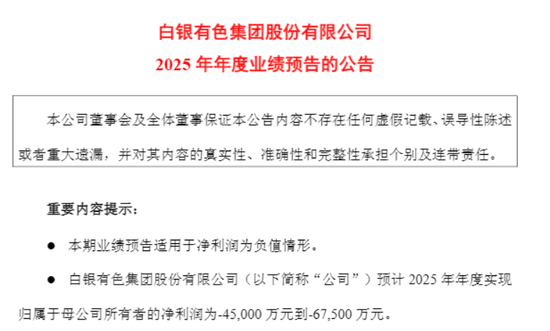 4连板白银有色预亏超4亿，近30日股价几乎翻倍