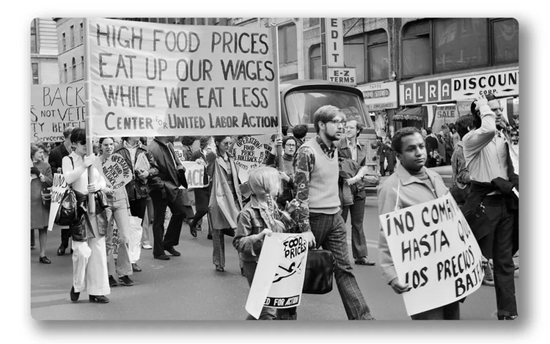 ▲1970年代人们在纽约抗议高昂的食品价格