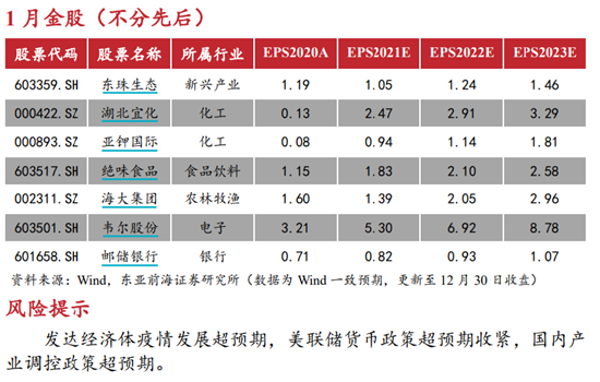 “东亚前海证券：12月金股组合亏损3.92% 1月荐股名单出炉