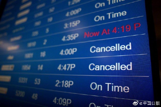 暴雨导致全美500多航班取消 2000多航班延误
