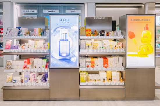 欧利芙洋美国门店内陈列着 BOH BIO HEAL、EQQUALBERRY 等品牌护肤产品。一位洛杉矶美容师评价，欧利芙洋就像是 “丝芙兰与杜安里德结合后诞生的新潮产物”。