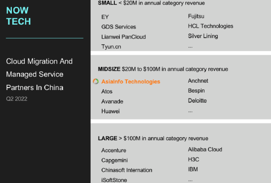 “亚信科技入选Forrester Now Tech中国云平台和托管服务主流供应商矩阵